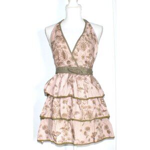 Floral Pink Olive Green Tier Ruffle Apron Halter Tie Neck Waist Simply Envogue
